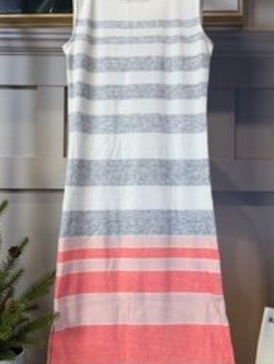 Suzy Shier Dresses & Skirts - Suzy Shier Maxi Dress Striped Knit Dress in White, Gray, pink & Mint